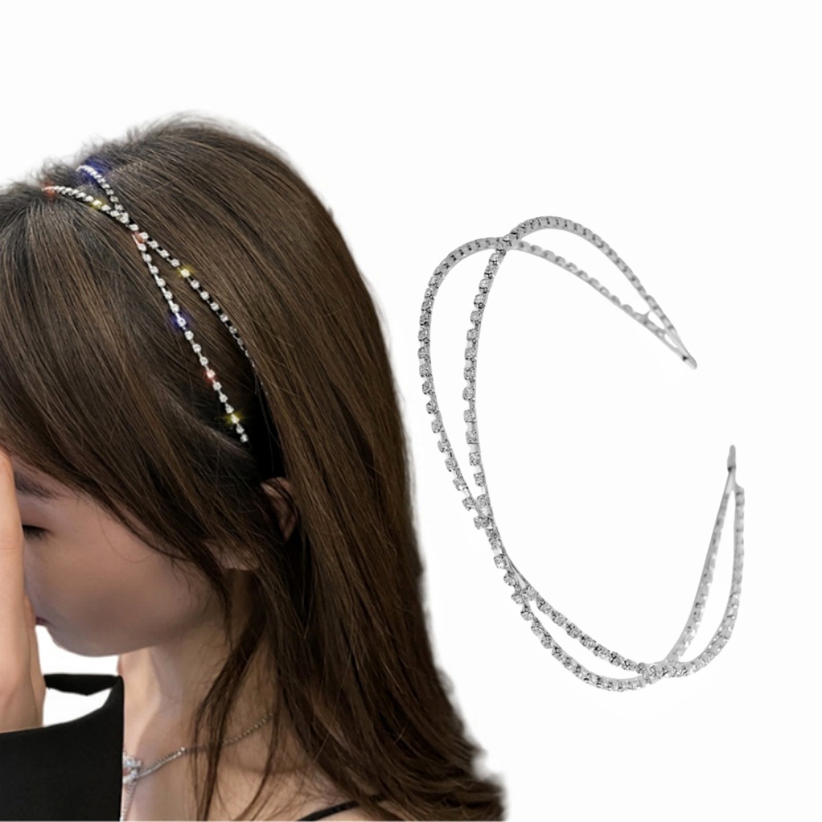 Coreano brillante cadena de garras de diamante cruzadas banda de cabello red roja con la misma moda agujero de cabeza banda de textura transfronteriza nueva joyería para el cabello