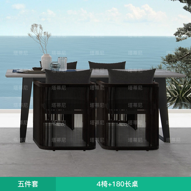 Muebles de patio para exteriores, muebles de jardín para villas, conjunto de sillas de teca y ratán para balcón, mesa y sillas de ratán tejido para exteriores. image 12