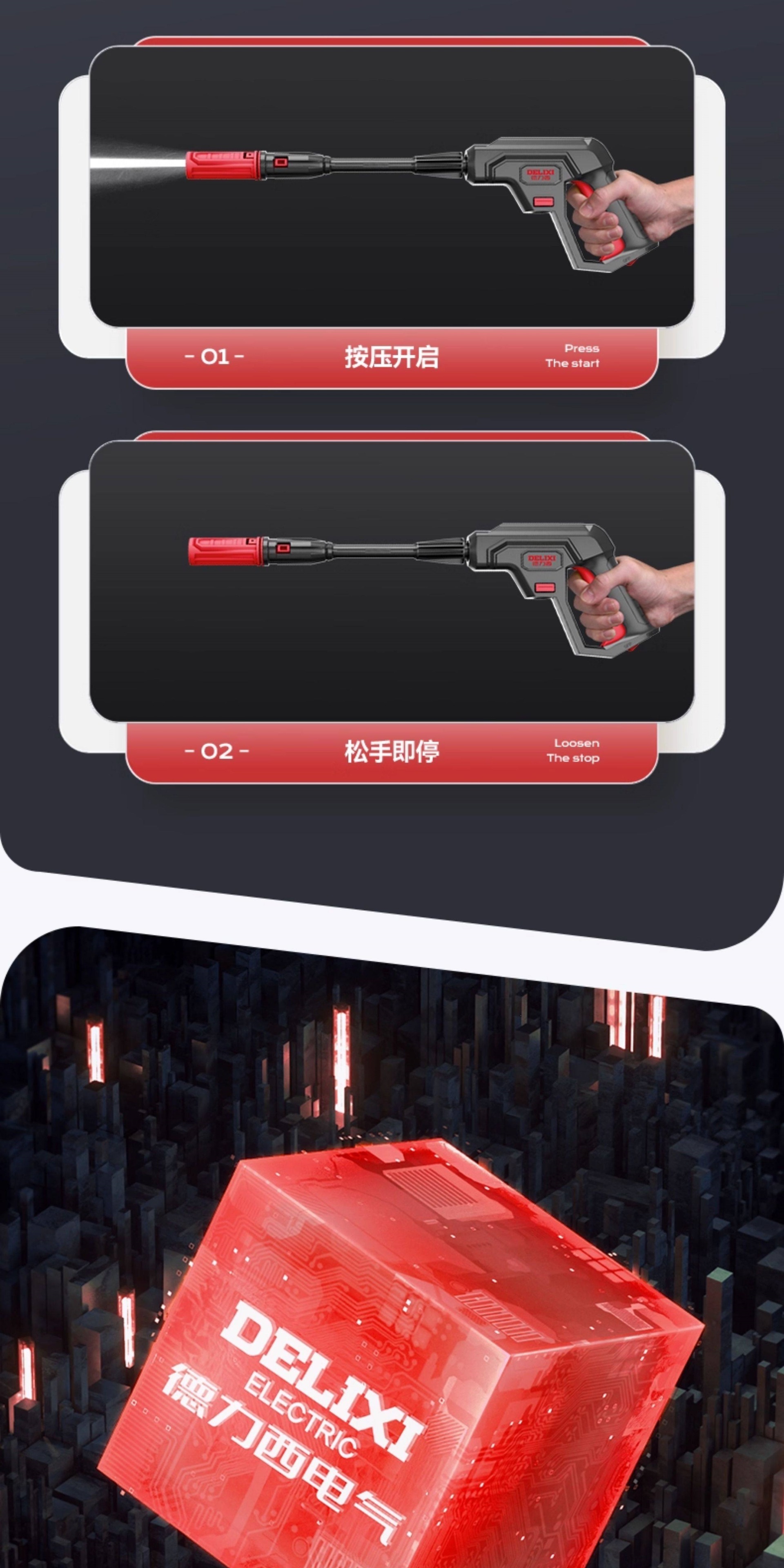 Delixi New Model Car Washing Machine 220V High-Pressure Water Gun for Home Use, High-Power Cleaning Brush Car Washer Pump, Powerful Floor Cleaning Tool