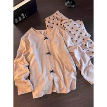 蝴蝶结甜美波点印花德绒开衫睡衣女秋冬季新款家居服保暖套装外穿