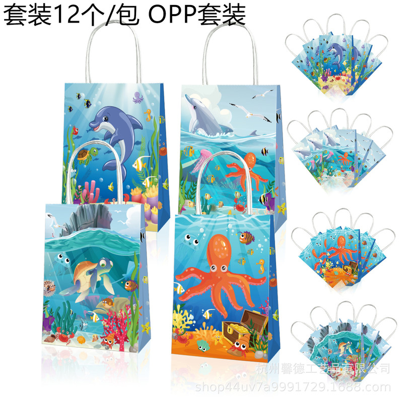 BD082 Special Offer Sea Life Whale Octopus Starfish Dolphin Turtle Kraft Paper Tote