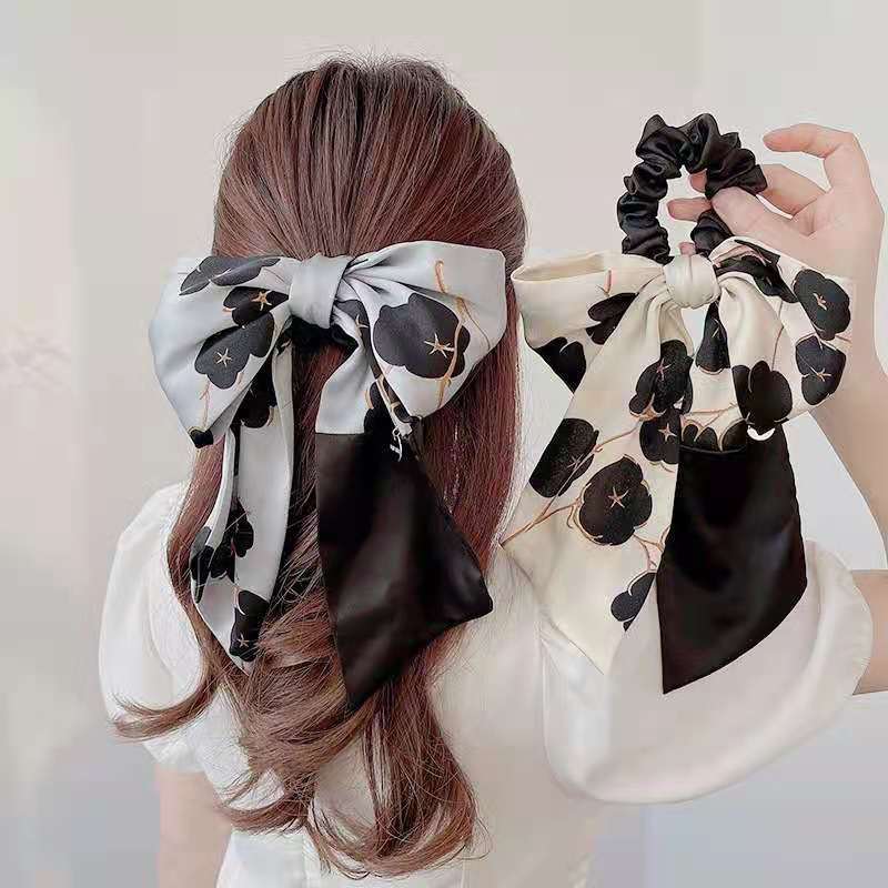 Printing Big Bow Satin Hair Scrunchies Wholesale Jewelry Nihaojewelry display picture 1