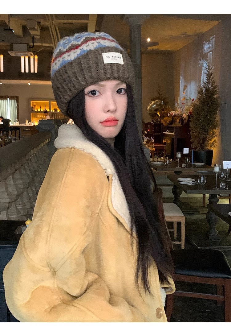 Cappello da donna in maglia di lana vintage, vestibilità ampia, circonferenza della testa ampia, caldo cappello di protezione per le orecchie, cappello che snellisce il viso_voghion.com