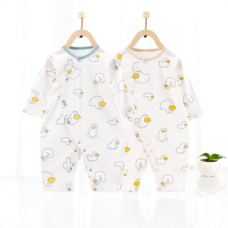 嬰兒睡衣夏季護肚長袖薄款空調服哈衣寶寶連體衣爬服夏裝衣服