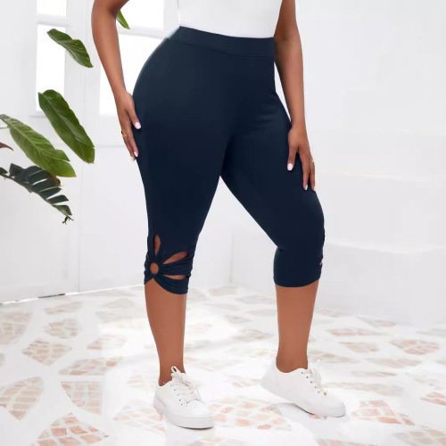 European and American leggings Amazon women's solid color hollow-out comfortable sports casual leggings cropped pants