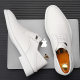 2024 Spring New Men's Dress Shoes Men's British Business Soft Leather Pointed Youth Leather Shoes White Shoes Single Shoes