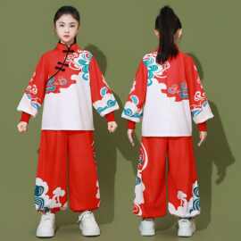 儿童武术服男女童中国啦啦队小学生功夫国潮演出服打鼓表演服