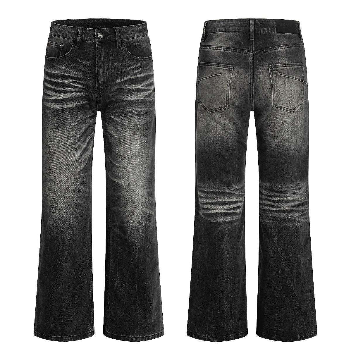 Curved Wash Distressed Slimming Jeans American Style High Street Slightly Flared mid Waist Long Non-Stretch Softener_mkmklike.com