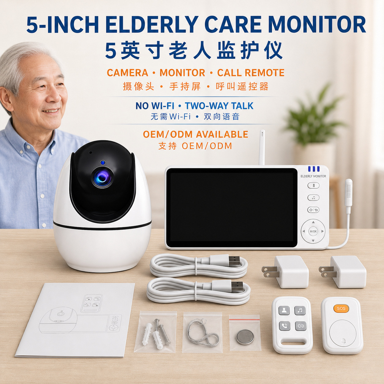 ABM520 Elderly Care Monitor 5-inch 720p HD Smart Device for Disabled Persons with Two-Way Video Call and Night Vision Monitoring