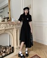 春季韩版裙套装针织修身长袖黑色气质通勤纯色中长裙高腰服装