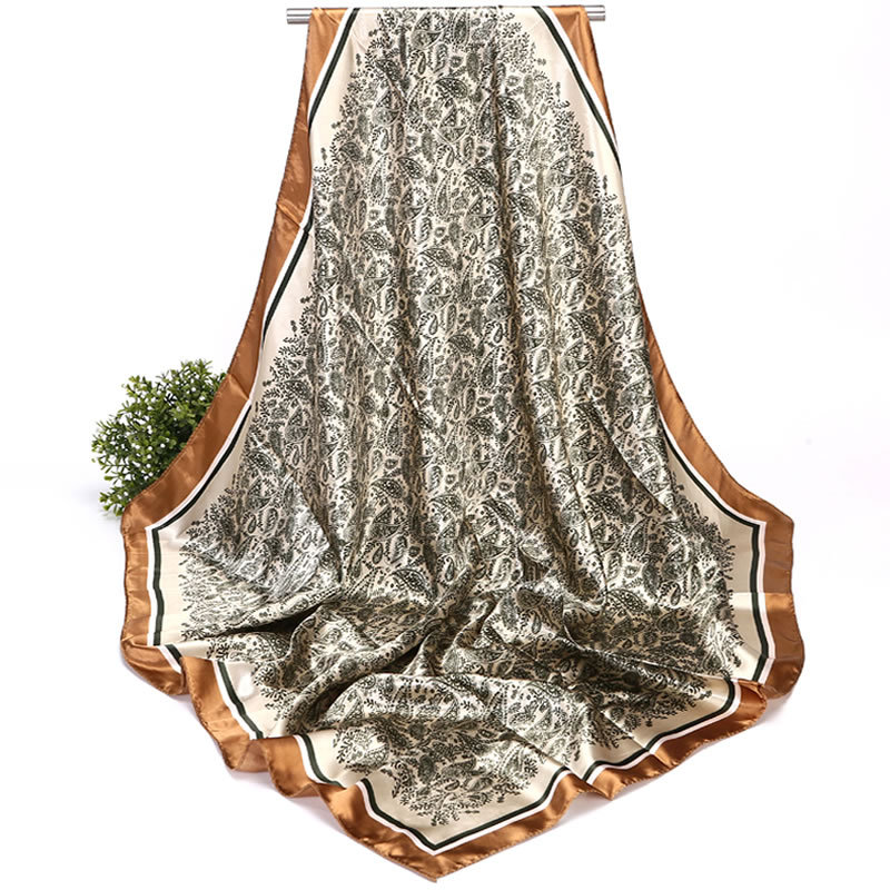 Seidenschal mit Paisleymuster für Damen, trendig und vielseitig, 90 cm quadratisch, Kopftuchimitat_voghion.com