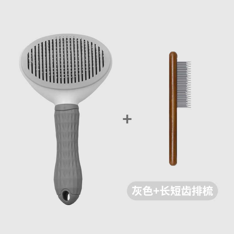 둥근 회색 빗 + 질감이있는 나무 손잡이 빗 길고 짧은 이빨