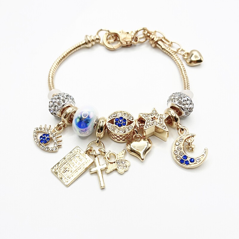 Pan's DIY Bracelet Cross-Border Hot-Selling Blue Evil Eye Star Moon Angel Heart Retro Cross Jewelry Pan's DIY Bracelet Cross-Border Hot-Selling Blue Evil Eye Star Moon Angel Heart Retro Cross Jewelry