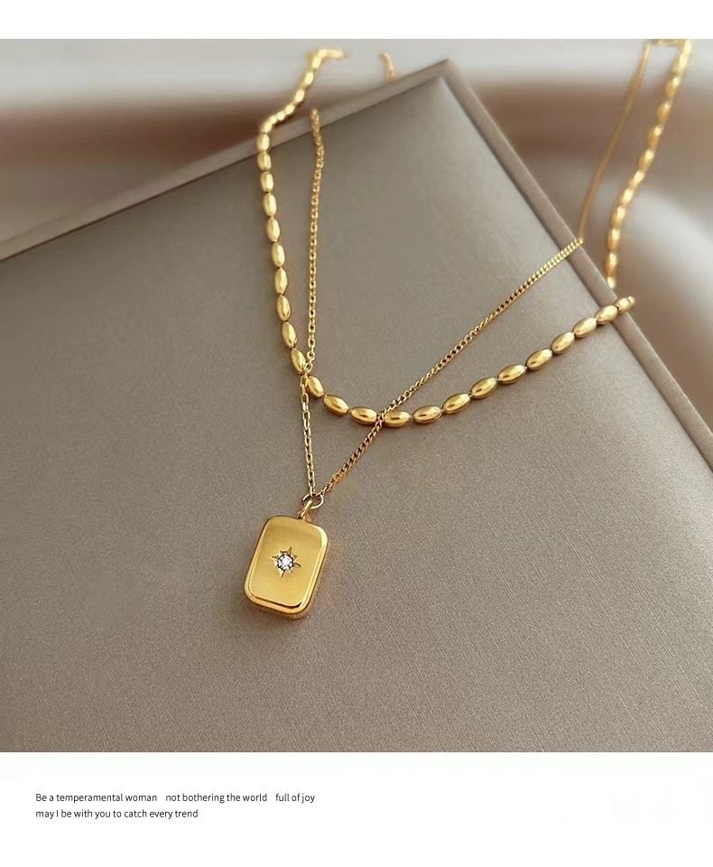 Zircon Inlay Material Retro Square Star Titanium Steel Inlay Zircon Necklace 1 Piece