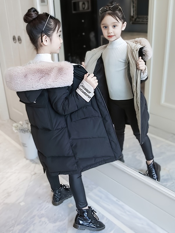 新款女童棉衣2025冬季韩版中大童儿童中长款加厚大毛领可脱卸棉服|undefined