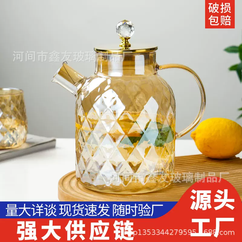 批发冷水壶泡茶壶家用大容量果汁扎壶高硼硅玻璃琥珀色兰陵凉水壶