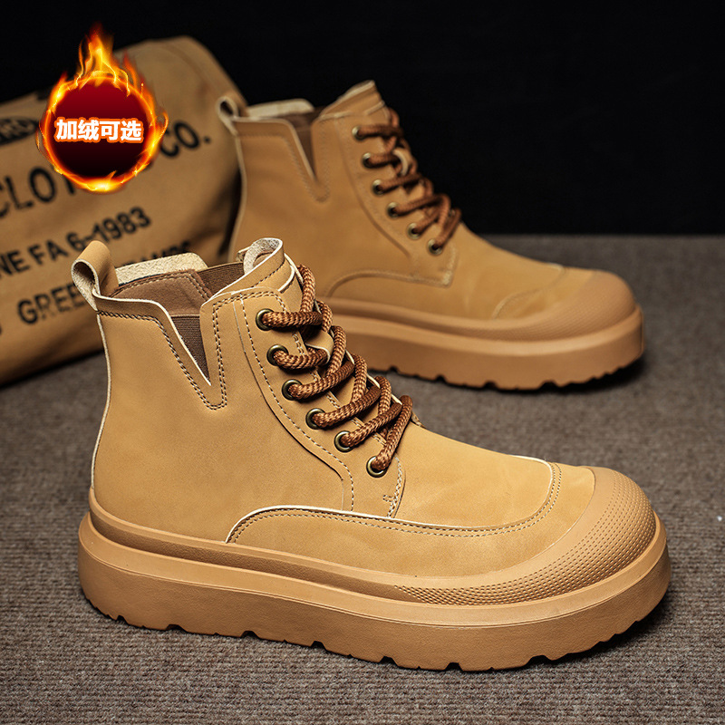 2025 otoño y invierno nuevos hombres botas de cuero casuales al aire libre botas Martin calientes para calentar el uso de zapatos altos