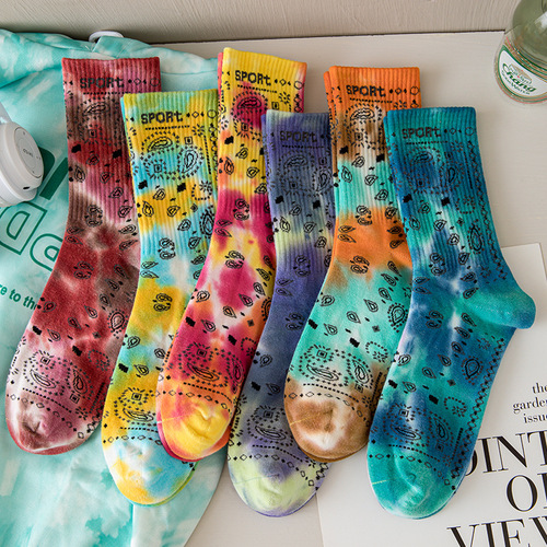 Women's Couple Colorful Cotton Socks, Autumn and Winter Tiedye Medium Socks, Walnuts and Dopamine Colorful Design, Zhuji Socks for Men
