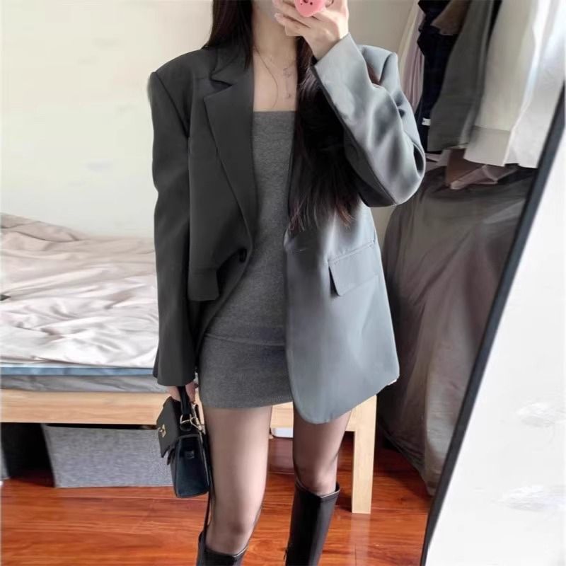 Gray Korean Version Casual Suit Jacket Women 2024 New Fall Collection Ladies' Jacket Elegant High-end Stylish Mini Blazer