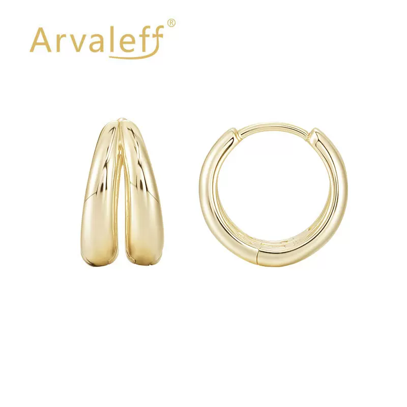 Arvaleff原创925银耳钉耳环Huggie设计电镀14K金色跨境耳钉饰品