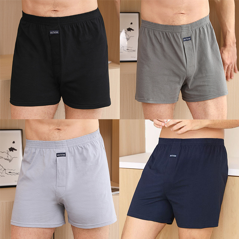 Men's Arrow Pants Underwear Extra Long Cotton Pajamas Boxer Briefs Home Loose Plaid Breathable Pants One Pant Three Wear