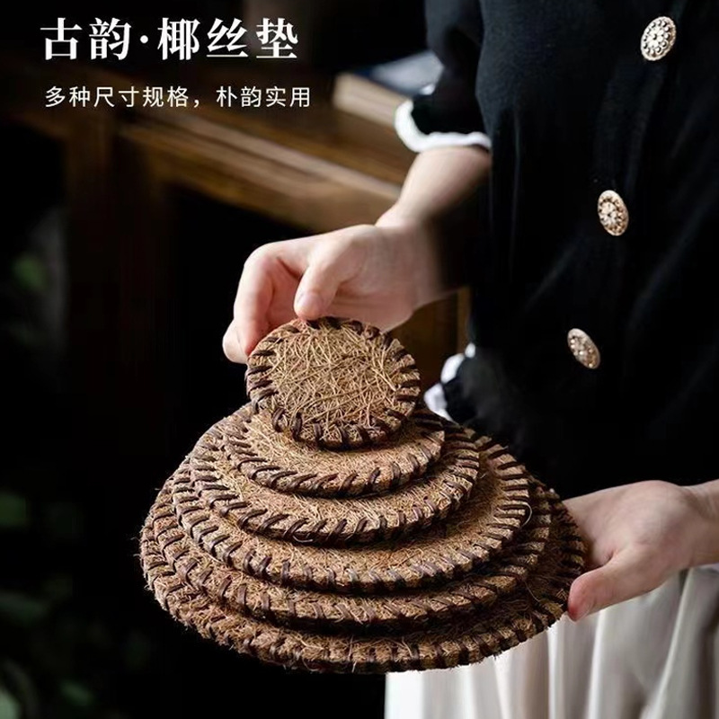 Natural de coco montaña de seda de palma de coco estera de té especial Mane estera tetera almohadilla aislante juego de té accesorios taza de té taza redonda titular de la taza
