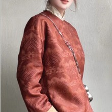 拜年服复古新中式改良版唐装上衣高腰显瘦红色印花外套S203568