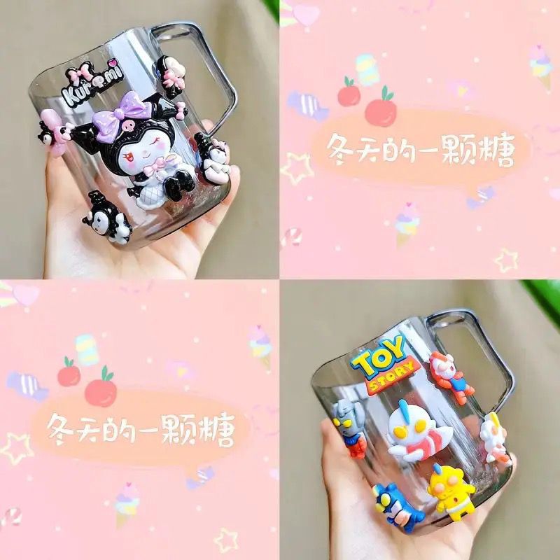 Semi-transparent curved cup-pair, transparent black-Kulomi+Ultraman