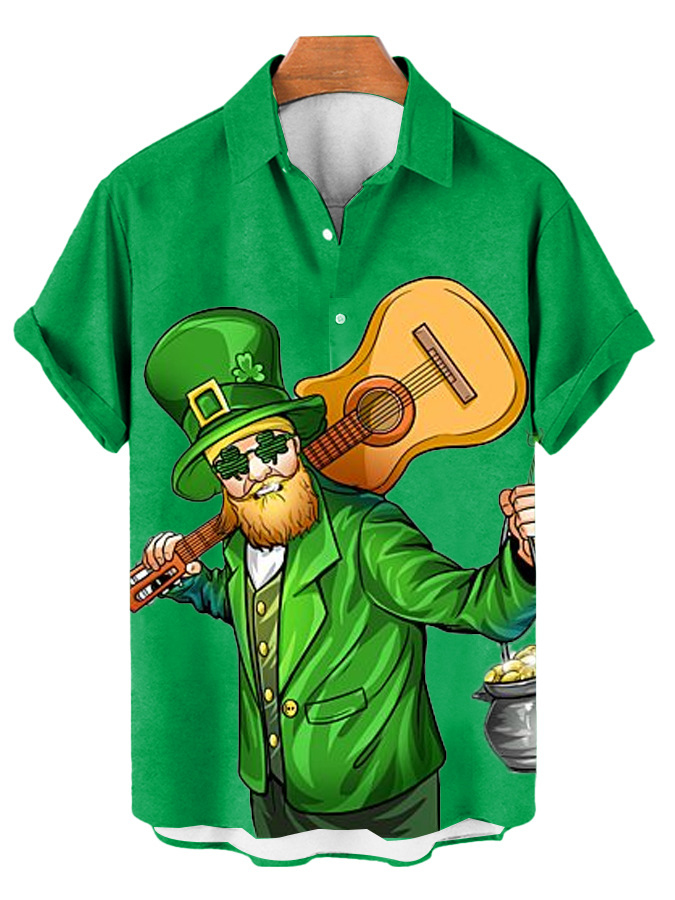 2025 nuevo estilo comercio exterior transfronterizo elemento creativo camisa 3D impresión digital tendencia suelta camisa de manga corta top de hombre