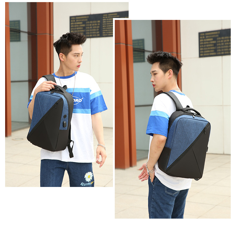 New simple and individual color-blocked backpack, large-capacity fashionable and trendy backpack, business commuting, student computer schoolbag undefined