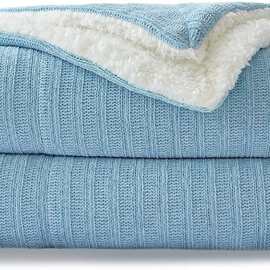 厂家直供订制保暖舒适秋冬季盖毯双层羊羔毛内里雪尼尔针织毯子