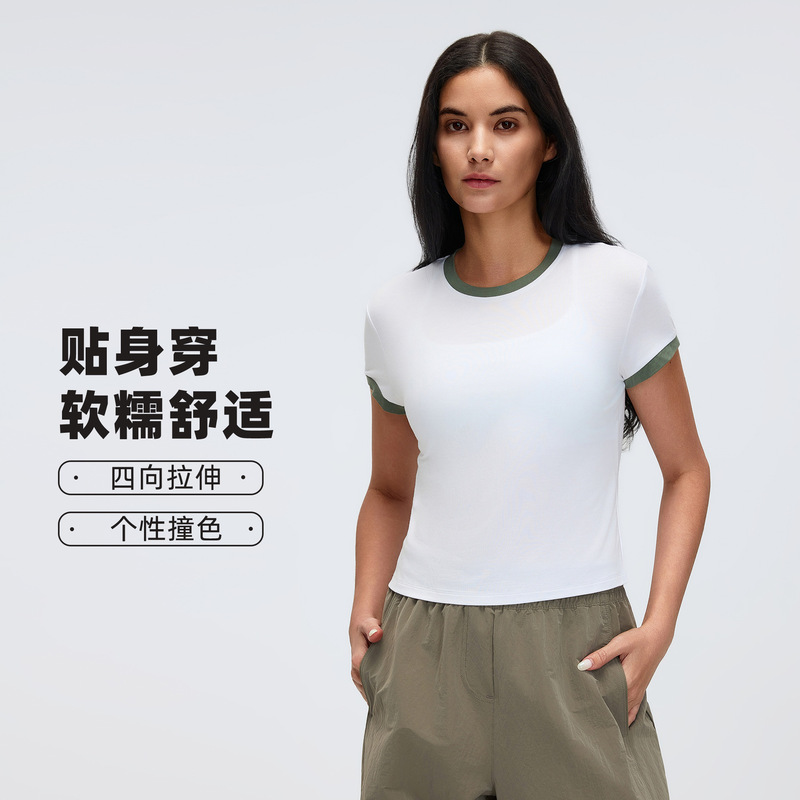 Summer Round Neck Yoga Top, Short Style, Simple and Versatile, Running and Fitness Short-Sleeved T-Shirt for Women D26053 Summer Round Neck Yoga Top, Short Style, Simple and Versatile, Running and Fitness Short-Sleeved T-Shirt for Women D26053