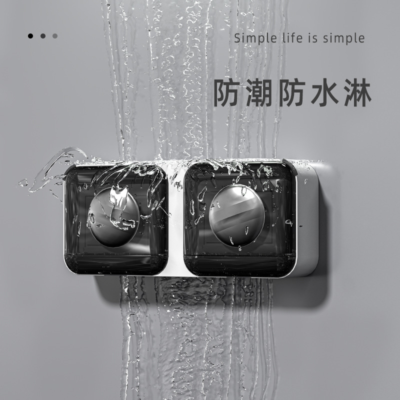 Caja de jabón de lujo ligero estante de almacenamiento de alta gama para el hogar caja de jabón de baño con tapa sin perforar drenaje montado en la pared