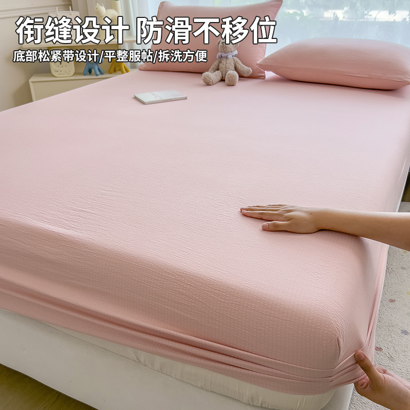 Juego de sábanas ajustables de algodón lavado de tres piezas, cubrecama para dormitorio estudiantil, funda antipolvo para colchón individual, sábana ajustable de fibra refrescante