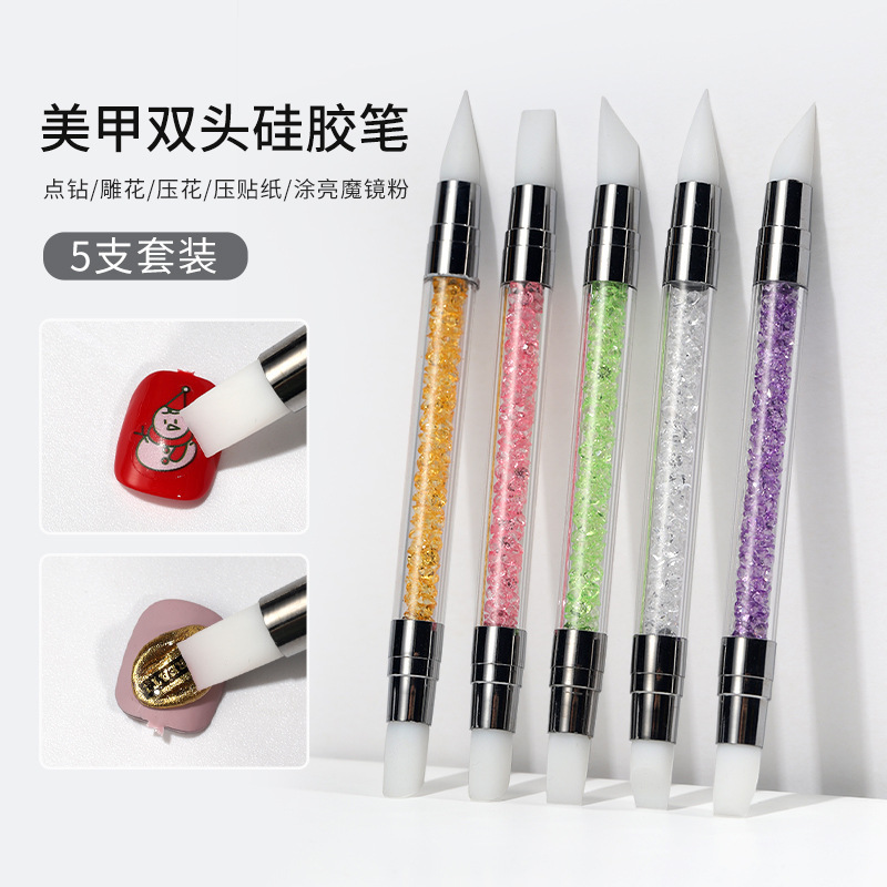 Manicure Silicone Pen Double-Ended Embossing Pen Nail Decal Sticker Carving Press Stick Coated Magic Mirror Powder Stick Brush Tool Manicure Silicone Pen Double-Ended Embossing Pen Nail Decal Sticker Carving Press Stick Coated Magic Mirror Powder Stick Brush Tool
