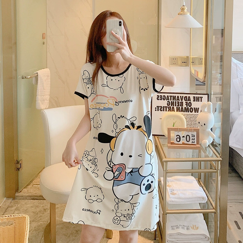 Пижама, тонкая брендовая юбка для отдыха, с коротким рукавом, oversize