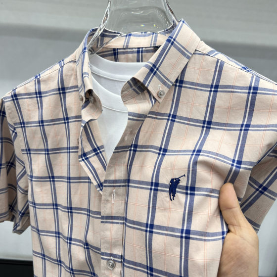 Embroidered cotton short sleeve plaid shirt men's high sense 2025 summer new business casual men's shirt wholesale