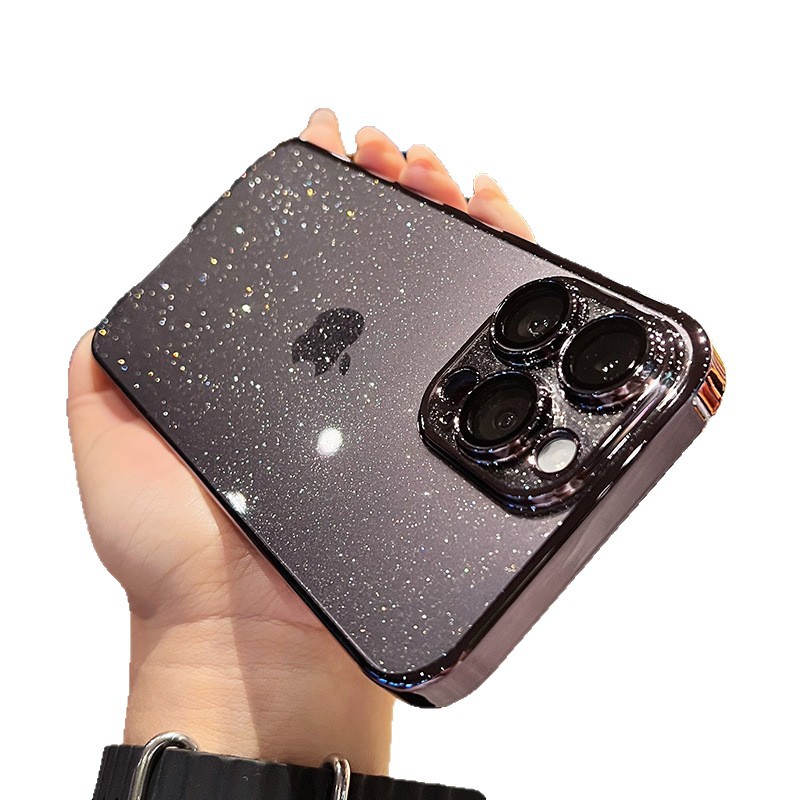 Funda para iPhone 17 Pro con purpurina estrellada galvanizada, compatible con Apple 16 con protector de lente, carcasa rígida de PC anticaídas