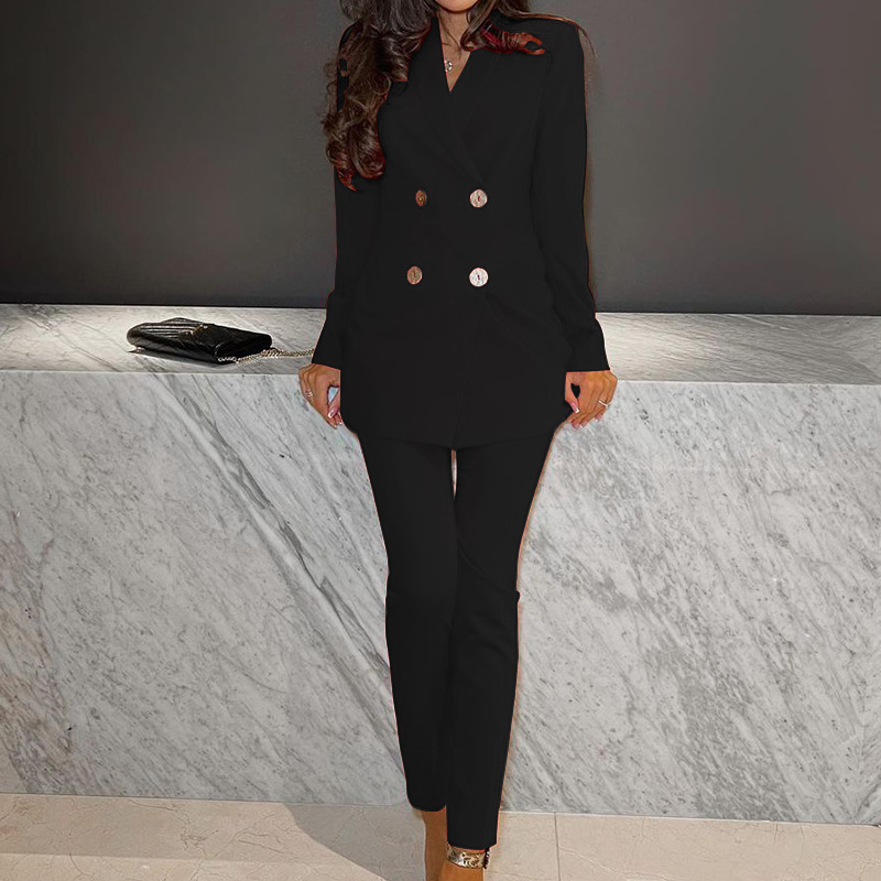 long-sleeved slim suit high waist straight-leg pants two-piece set NSJZC139612