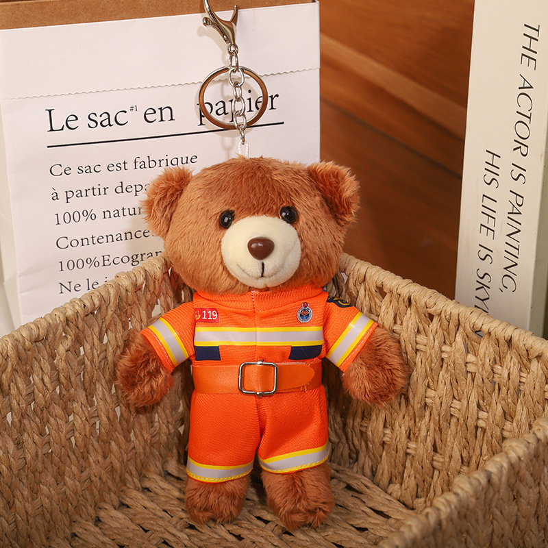 2025 nuevo uniforme de oso fuego cielo azul rescate colgante Teddy bear muñeca juguete de peluche publicidad llavero