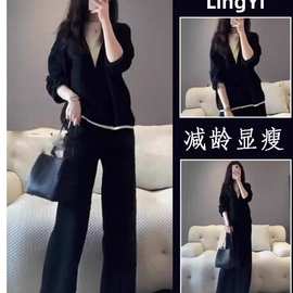 大码女装胖MM时尚小众春秋季休闲减龄拼接显瘦简约2-300斤两件套