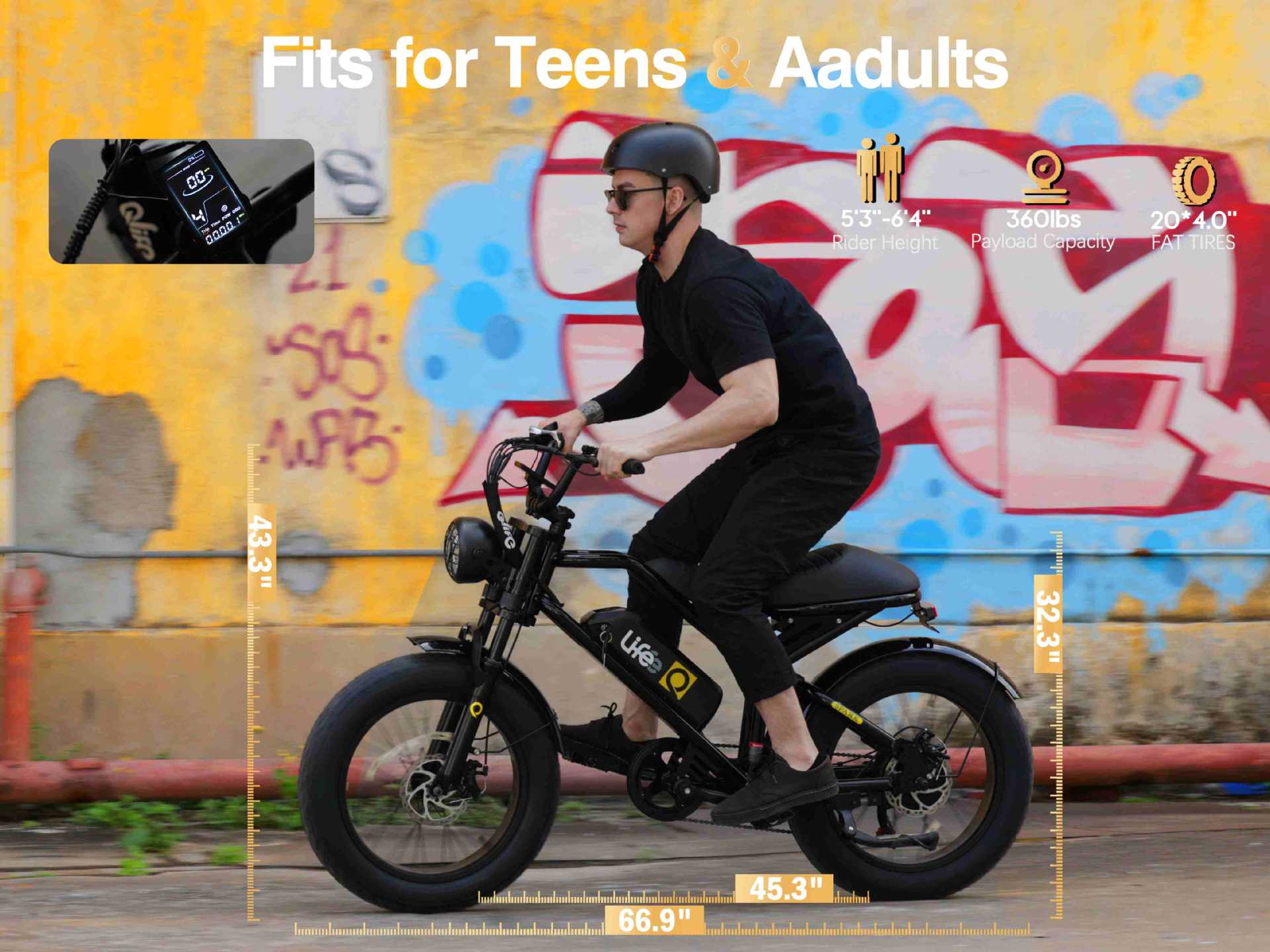 High-power 1500W 48V 13Ah fat-tire electric bicycle, Class 3 light motorcycle, suitable for youth