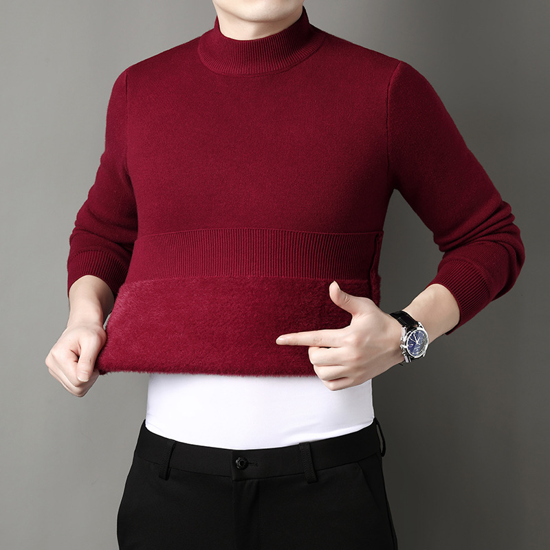 Winter Men's Fleece-Lined Pullover Sweater, Thick Warm Knitwear, Loose Fit, Versatile Base Layer, High-Elastic Sweater for Men, Export