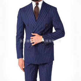 新款男士西装商务休闲男三件套新郎西装婚礼宴会条纹西装套装