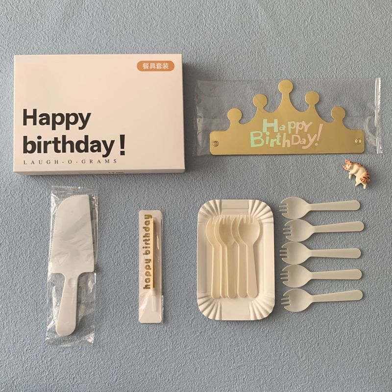 誕生日食器包装紙皿使い捨てディナープレートケーキカトラリーセットHPギフトボックス5点セットホットスタンピングロゴ|undefined