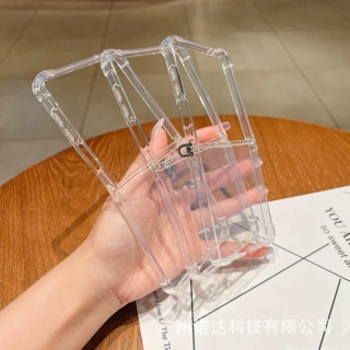 适用跨境工厂源头气囊四角防摔Z flip7手机壳透明折叠连体tpu软壳