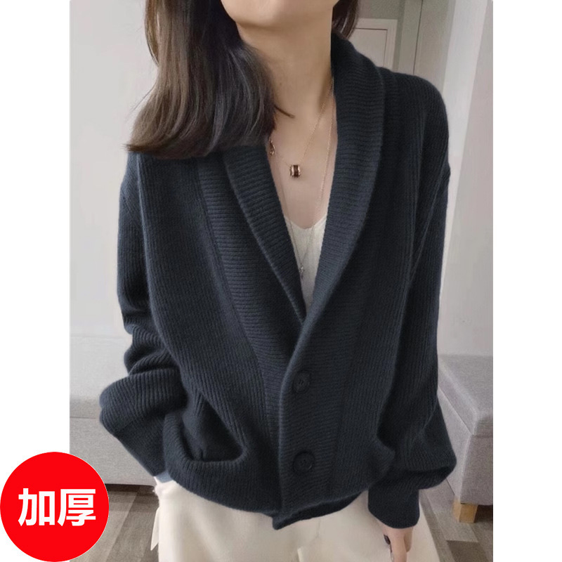 设计款小众慵懒风针织开衫女2025秋季时尚翻领宽松毛衣外套上衣潮|undefined