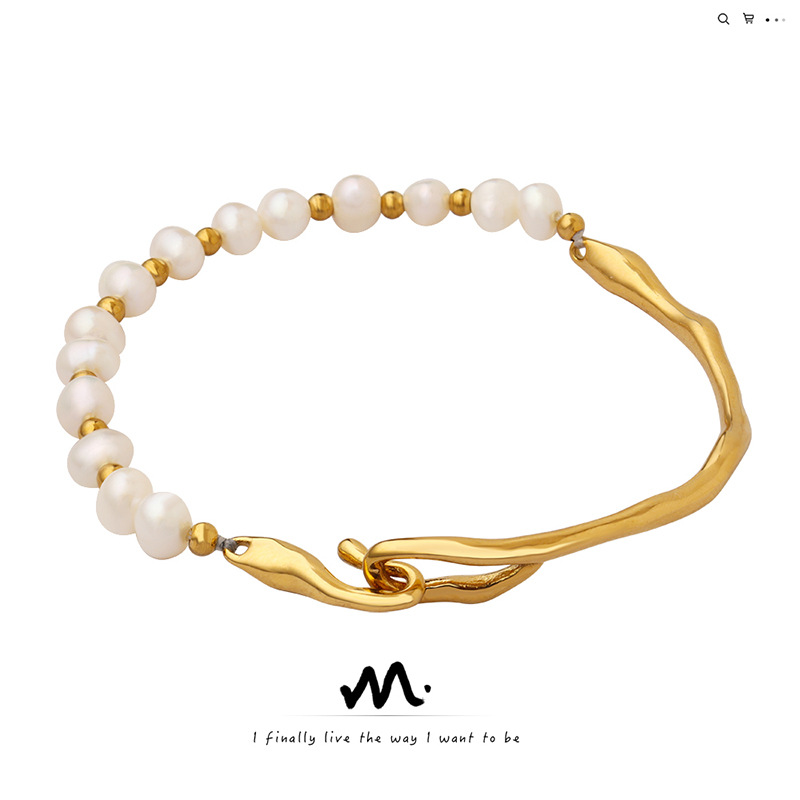 Bracciale in acciaio al titanio personalizzato con perle d'acqua dolce, temperamento alla moda, catena per il migliore amico, braccialetto alla moda in stile retrò, resistente allo sbiadimento_voghion.com