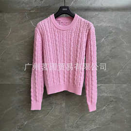 2025秋季新款 时尚简约 圆领长袖纯色绞花针织毛衣  批