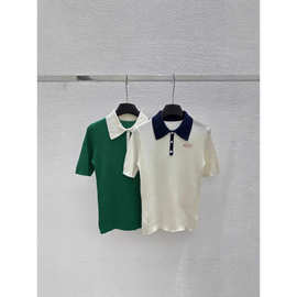 深圳南油正确高版本MM家25春夏新款字母撞色POLO领短袖针织衫上衣